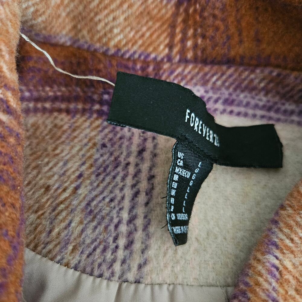 Forever 21 Long Line Plaid Jacket Belted Sz L - Picture 12 of 12